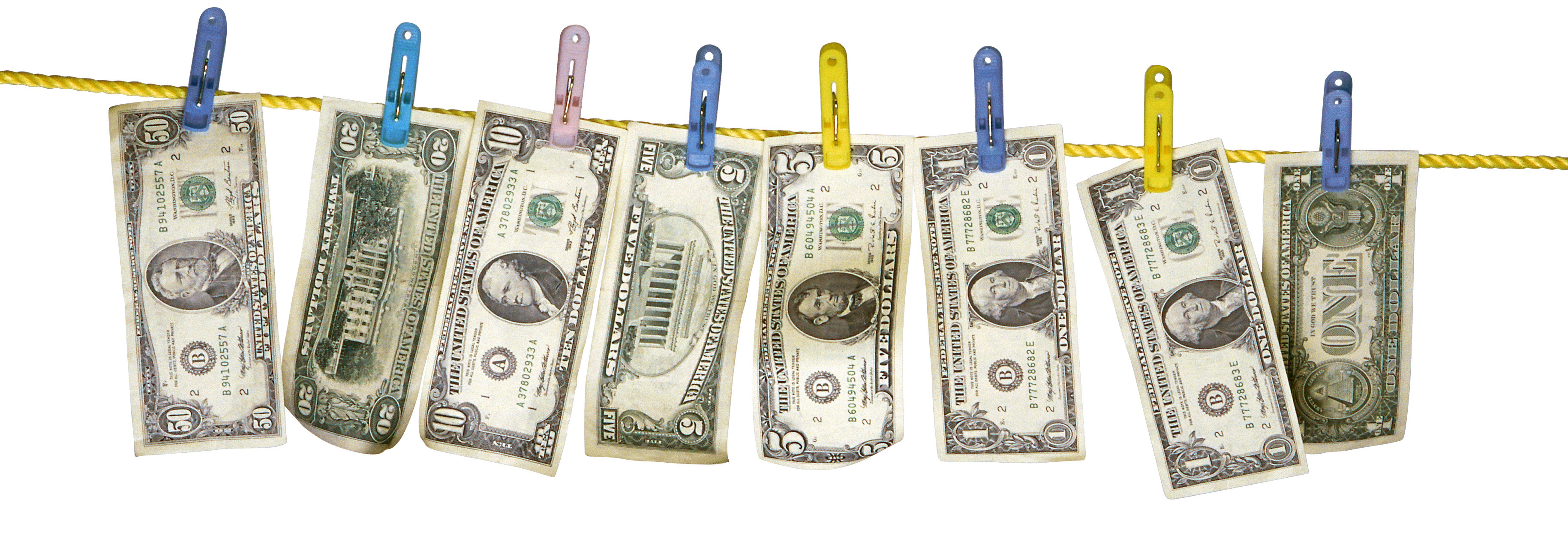 Money hanging on clothes line